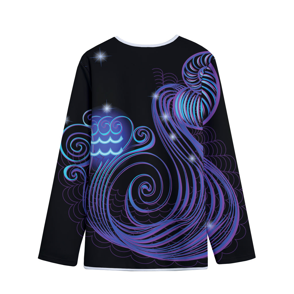 Dark Aquarius Zodiac Sign Print Long Sleeve Short Coat