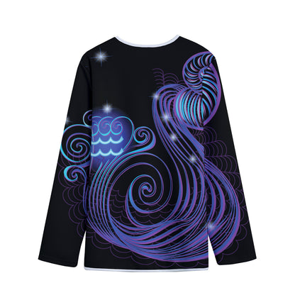 Dark Aquarius Zodiac Sign Print Long Sleeve Short Coat