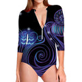 Dark Aquarius Zodiac Sign Print Long Sleeve Swimsuit