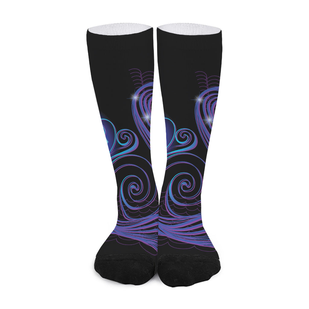 Dark Aquarius Zodiac Sign Print Long Socks