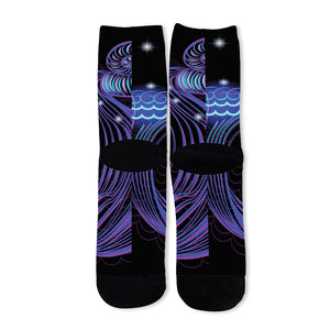 Dark Aquarius Zodiac Sign Print Long Socks