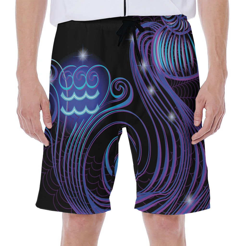 Dark Aquarius Zodiac Sign Print Men's Beach Shorts