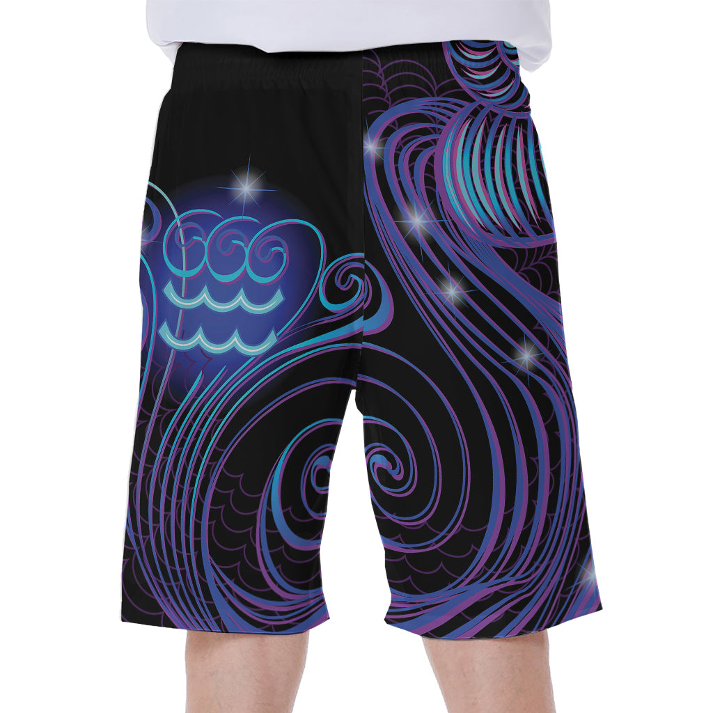 Dark Aquarius Zodiac Sign Print Men's Beach Shorts