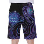 Dark Aquarius Zodiac Sign Print Men's Beach Shorts