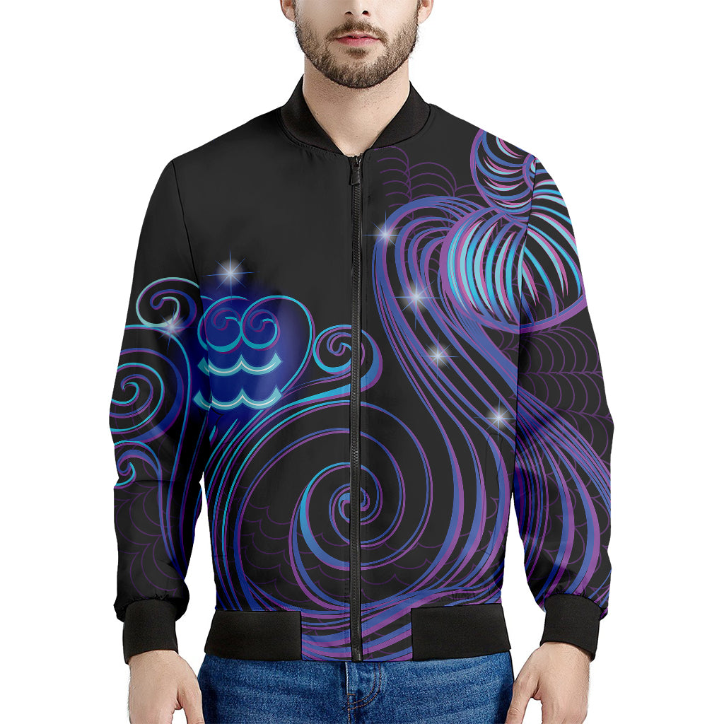 Dark Aquarius Zodiac Sign Print Men's Bomber Jacket