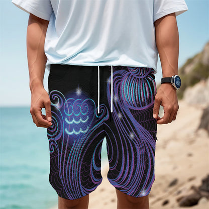Dark Aquarius Zodiac Sign Print Men's Cargo Shorts