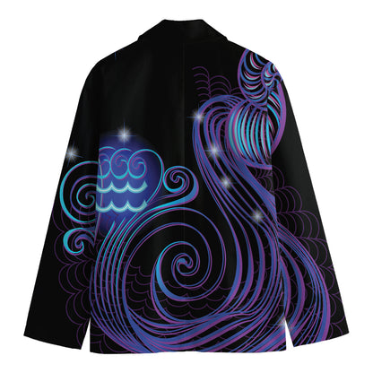 Dark Aquarius Zodiac Sign Print Men's Cotton Blazer