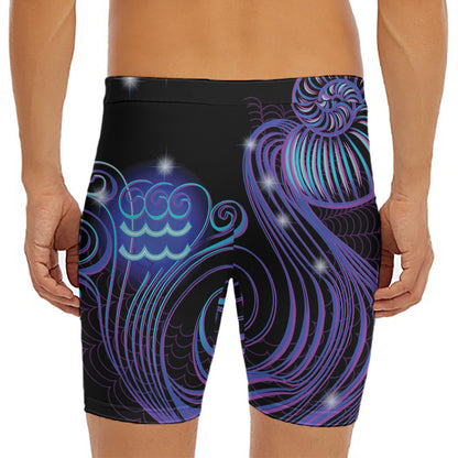 Dark Aquarius Zodiac Sign Print Men's Long Boxer Briefs