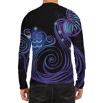 Dark Aquarius Zodiac Sign Print Men's Long Sleeve Rash Guard