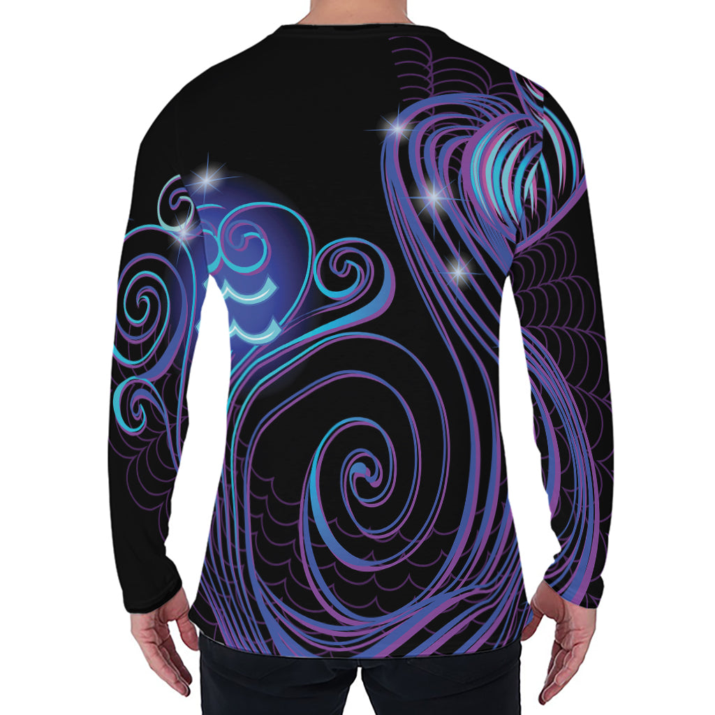 Dark Aquarius Zodiac Sign Print Men's Long Sleeve T-Shirt