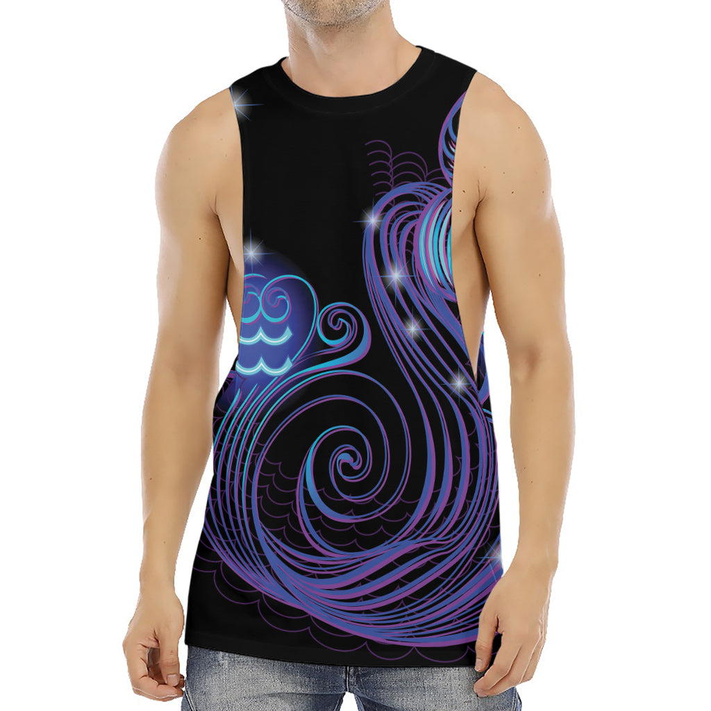 Dark Aquarius Zodiac Sign Print Men's Muscle Tank Top
