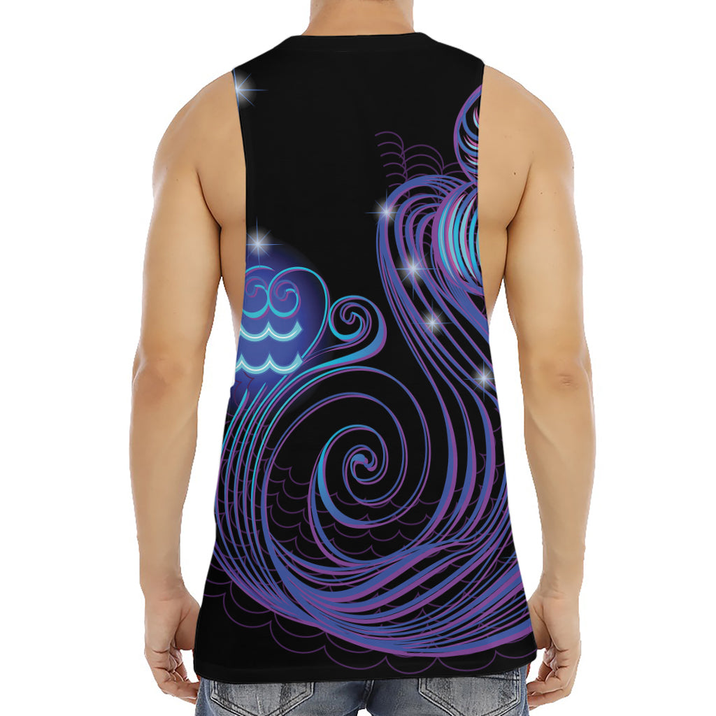Dark Aquarius Zodiac Sign Print Men's Muscle Tank Top