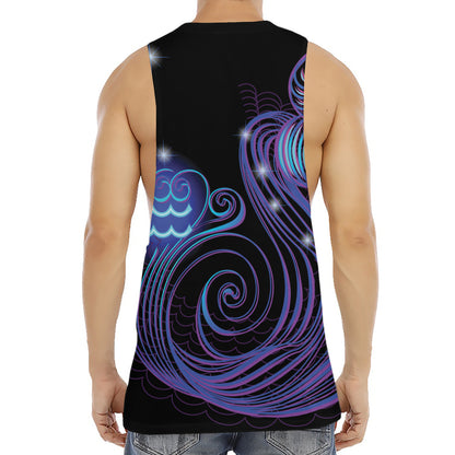 Dark Aquarius Zodiac Sign Print Men's Muscle Tank Top