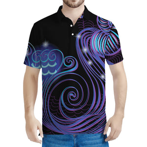 Dark Aquarius Zodiac Sign Print Men's Polo Shirt