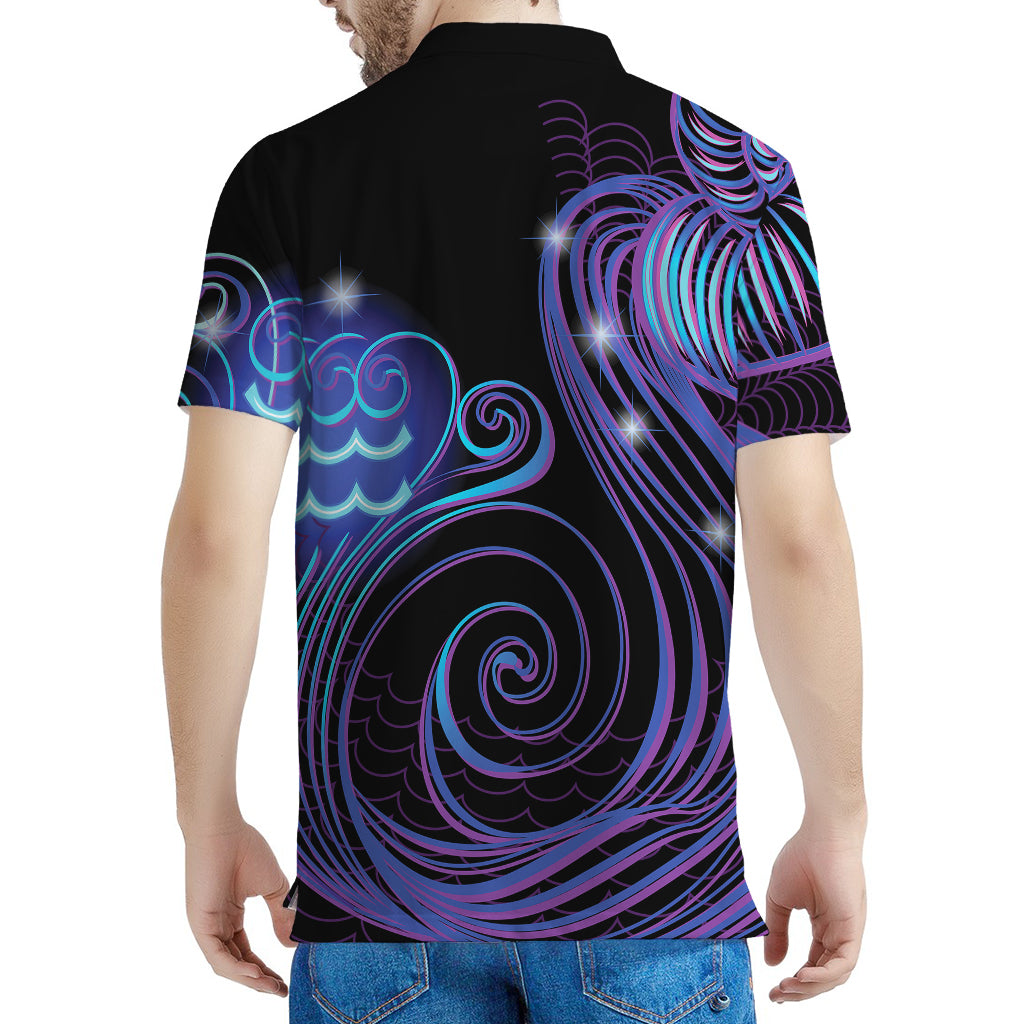 Dark Aquarius Zodiac Sign Print Men's Polo Shirt