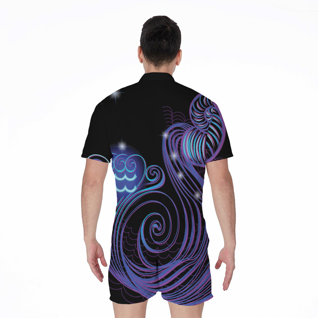 Dark Aquarius Zodiac Sign Print Men's Rompers