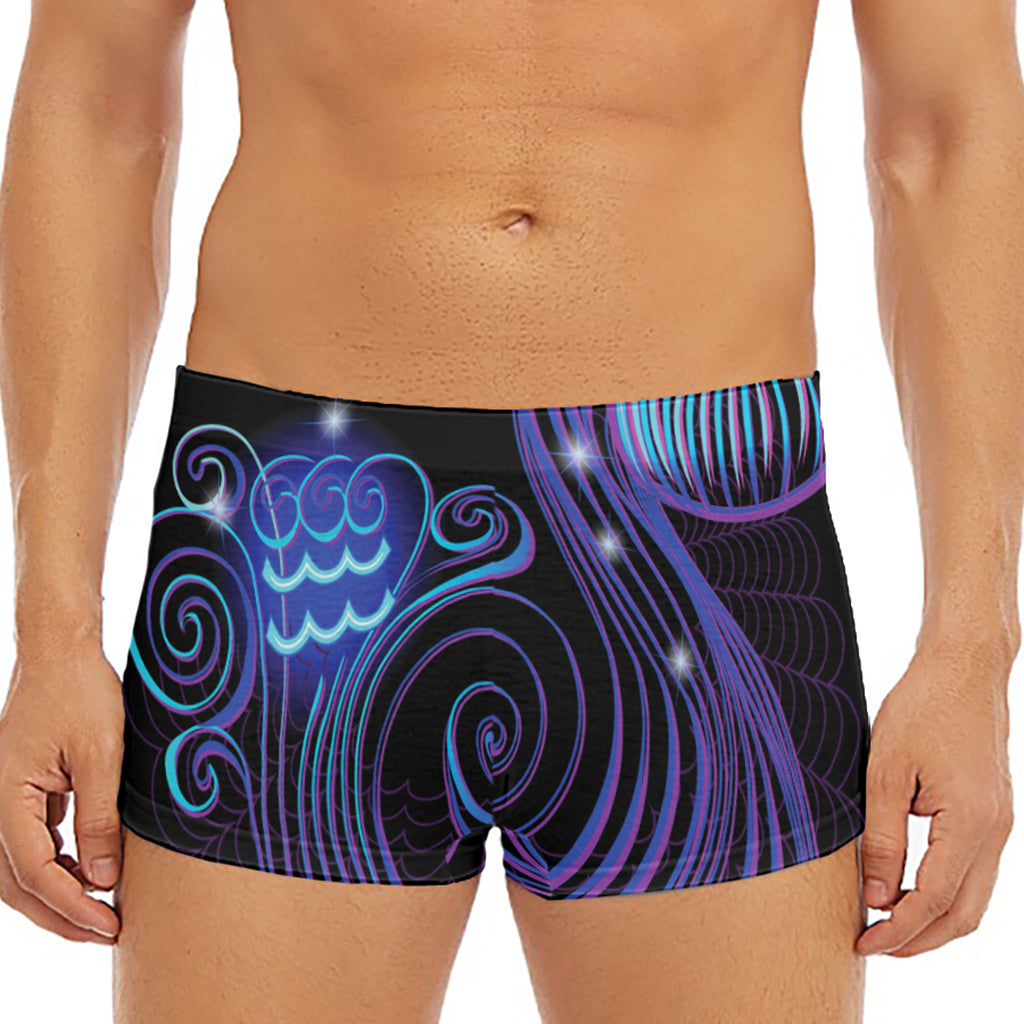 Dark Aquarius Zodiac Sign Print Men's Short Boxer Briefs