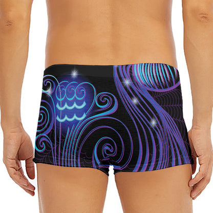 Dark Aquarius Zodiac Sign Print Men's Short Boxer Briefs