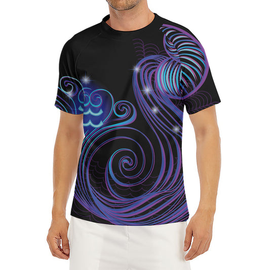 Dark Aquarius Zodiac Sign Print Men's Short Sleeve Rash Guard