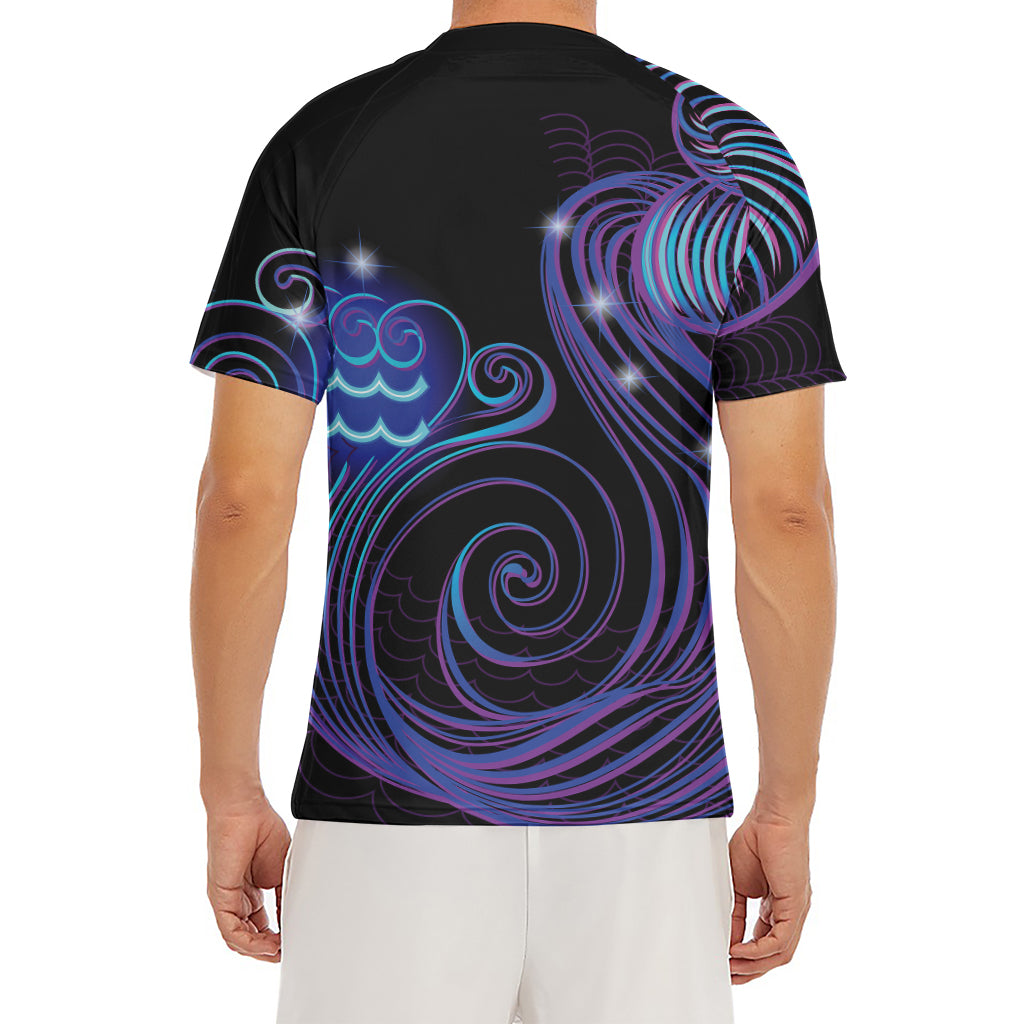 Dark Aquarius Zodiac Sign Print Men's Short Sleeve Rash Guard