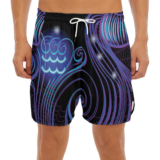 Dark Aquarius Zodiac Sign Print Men's Split Running Shorts
