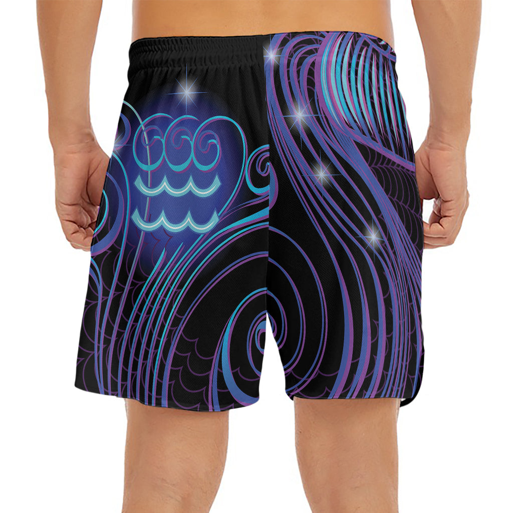 Dark Aquarius Zodiac Sign Print Men's Split Running Shorts