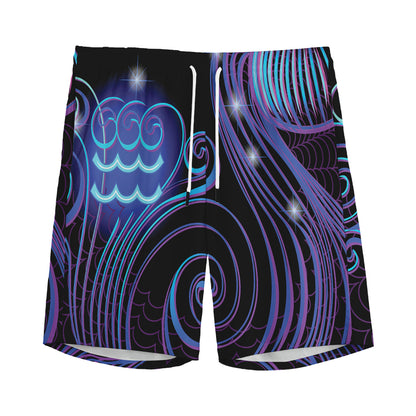 Dark Aquarius Zodiac Sign Print Men's Sports Shorts