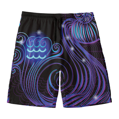 Dark Aquarius Zodiac Sign Print Men's Swim Trunks