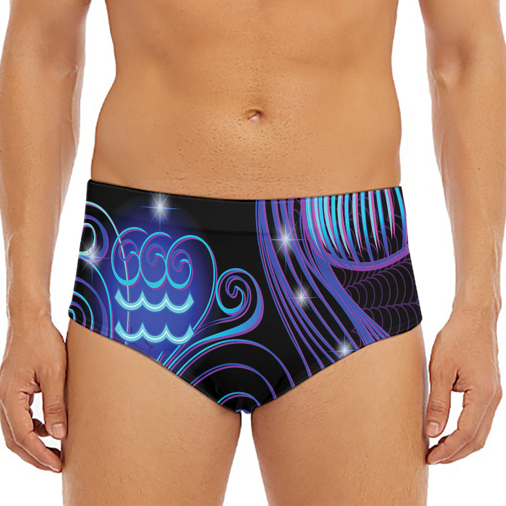 Dark Aquarius Zodiac Sign Print Men's Triangle Swim Briefs