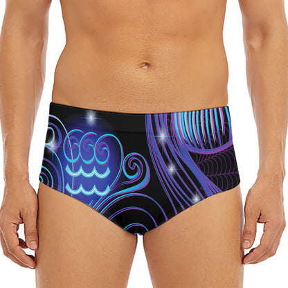 Dark Aquarius Zodiac Sign Print Men's Triangle Swim Briefs