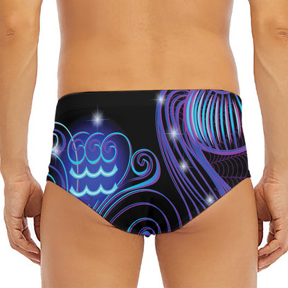 Dark Aquarius Zodiac Sign Print Men's Triangle Swim Briefs