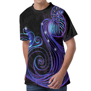 Dark Aquarius Zodiac Sign Print Men's Velvet T-Shirt