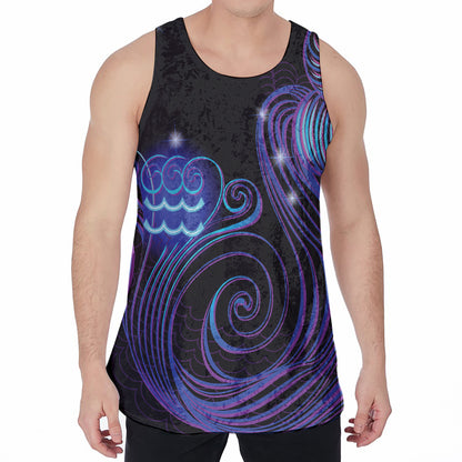 Dark Aquarius Zodiac Sign Print Men's Velvet Tank Top