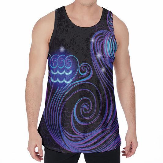 Dark Aquarius Zodiac Sign Print Men's Velvet Tank Top