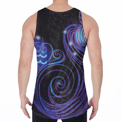 Dark Aquarius Zodiac Sign Print Men's Velvet Tank Top