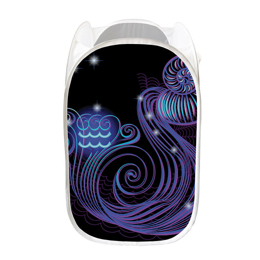 Dark Aquarius Zodiac Sign Print Mesh Laundry Hamper