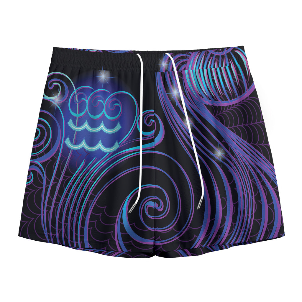 Dark Aquarius Zodiac Sign Print Mesh Shorts