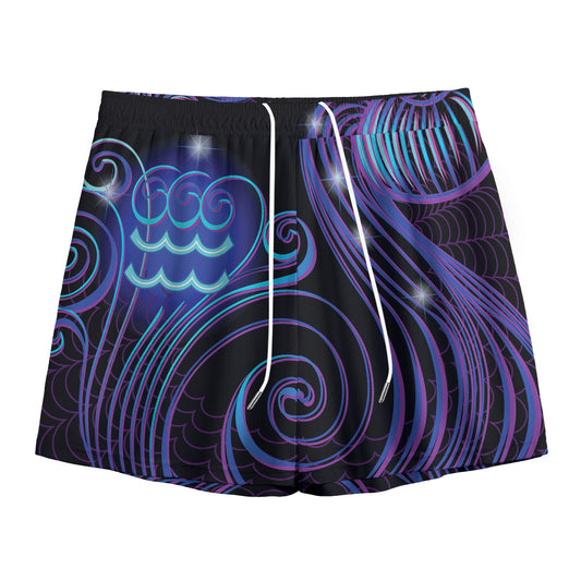 Dark Aquarius Zodiac Sign Print Mesh Shorts