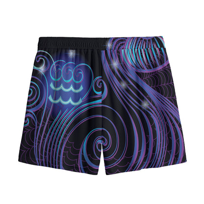 Dark Aquarius Zodiac Sign Print Mesh Shorts