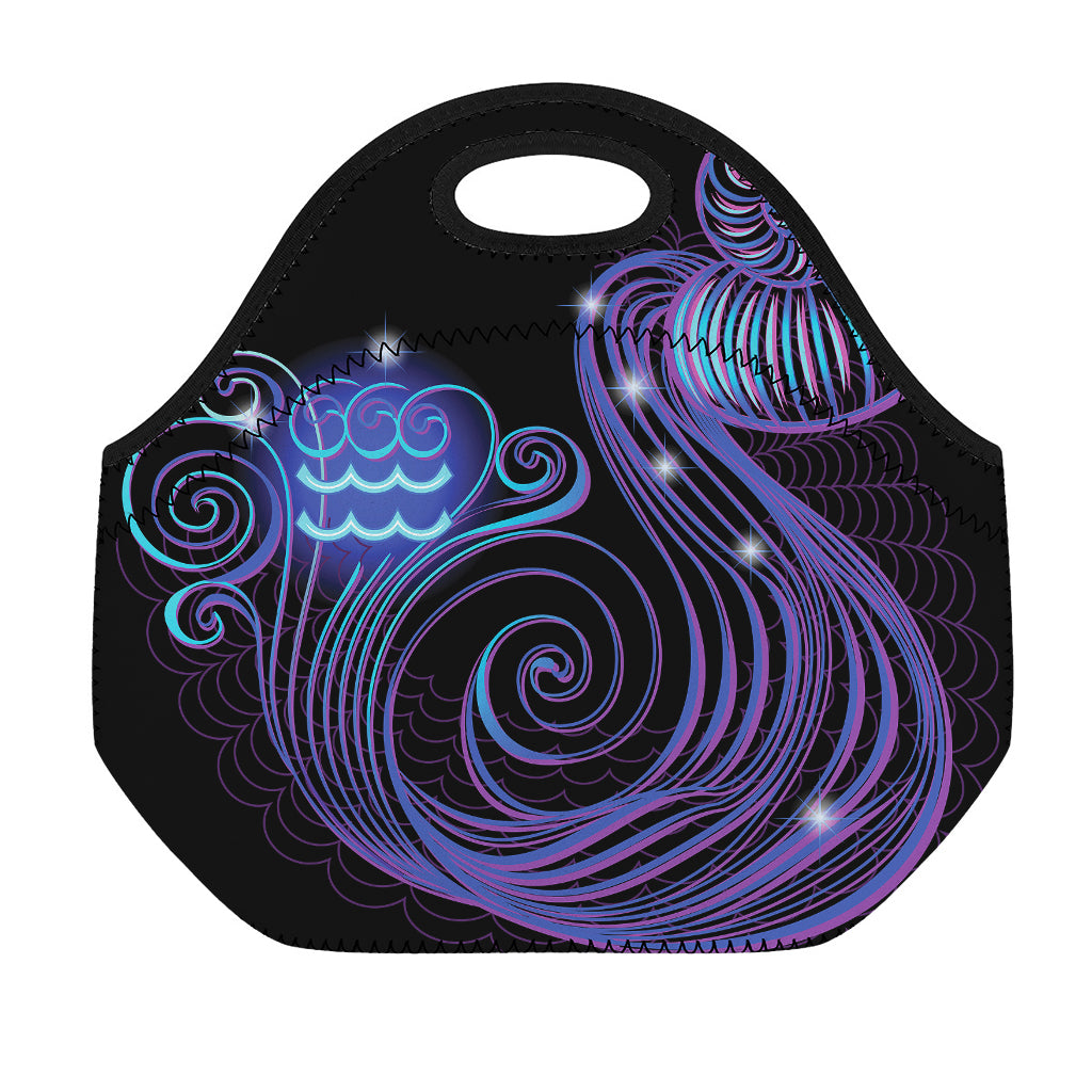 Dark Aquarius Zodiac Sign Print Neoprene Lunch Bag