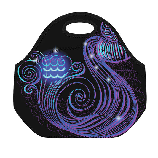 Dark Aquarius Zodiac Sign Print Neoprene Lunch Bag
