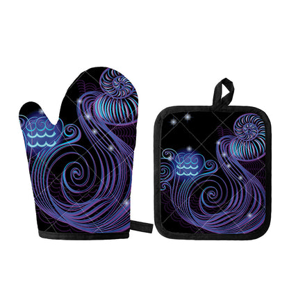 Dark Aquarius Zodiac Sign Print Oven Mitt And Pot Holder Set