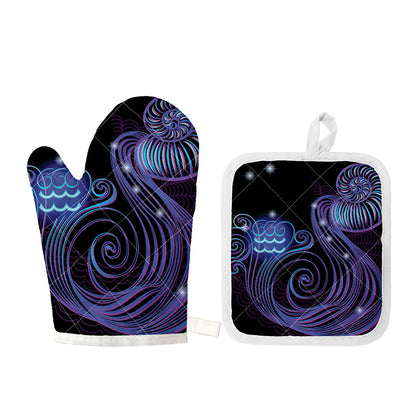 Dark Aquarius Zodiac Sign Print Oven Mitt And Pot Holder Set