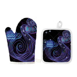 Dark Aquarius Zodiac Sign Print Oven Mitt And Pot Holder Set