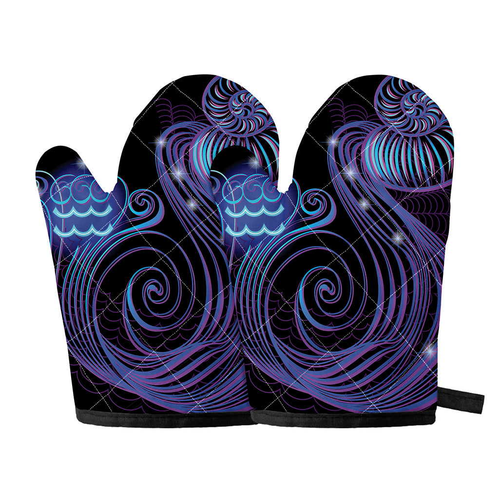 Dark Aquarius Zodiac Sign Print Oven Mitts