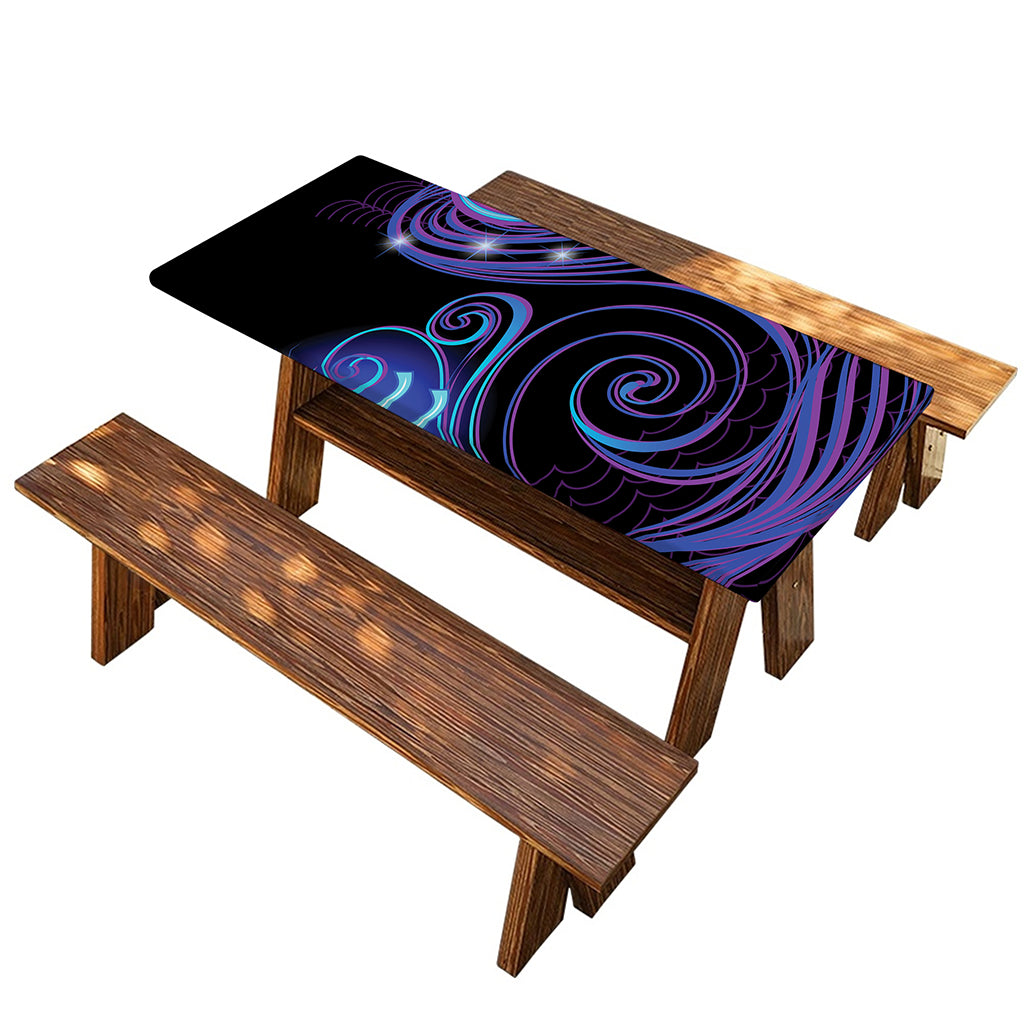 Dark Aquarius Zodiac Sign Print Picnic Table Cover