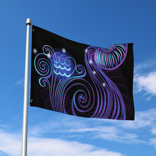 Dark Aquarius Zodiac Sign Print Polyester Flag