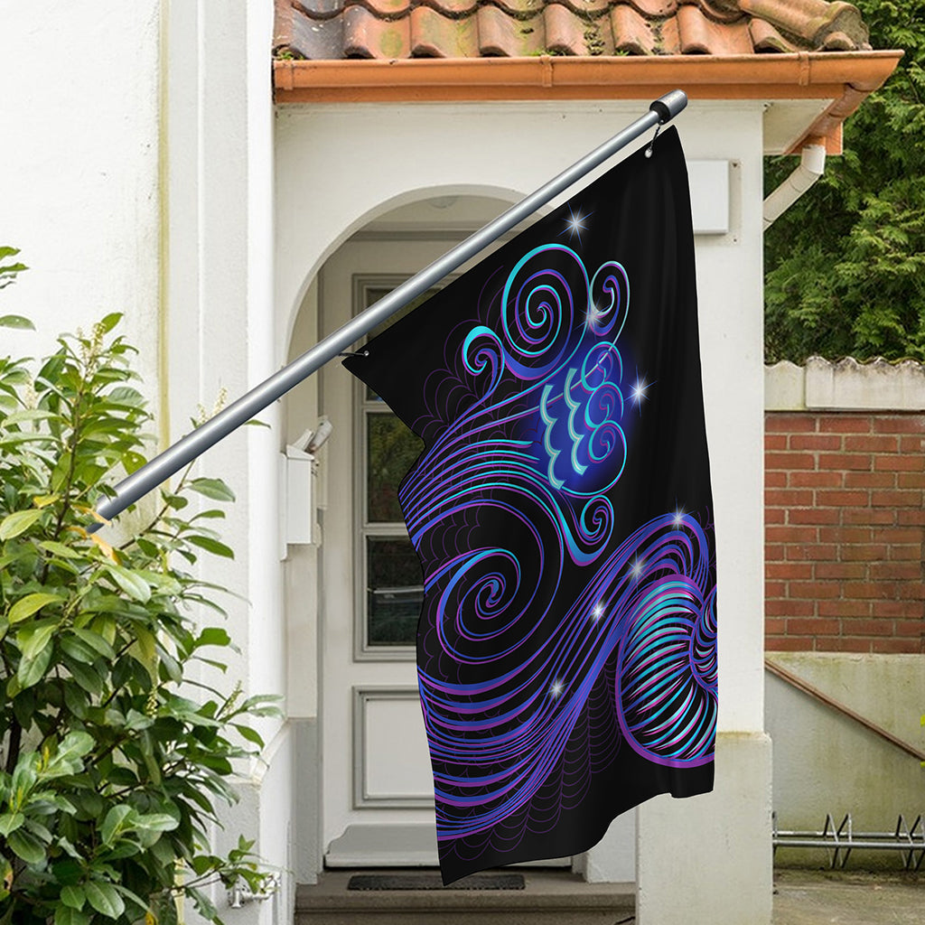 Dark Aquarius Zodiac Sign Print Polyester Flag