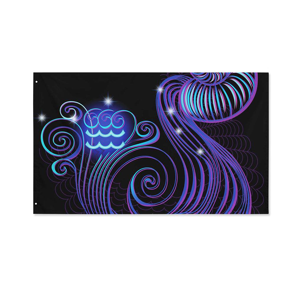 Dark Aquarius Zodiac Sign Print Polyester Flag