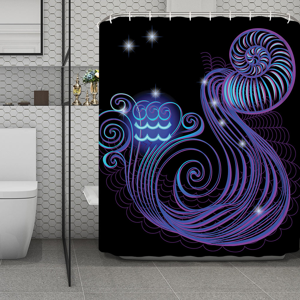 Dark Aquarius Zodiac Sign Print Polyester Shower Curtain